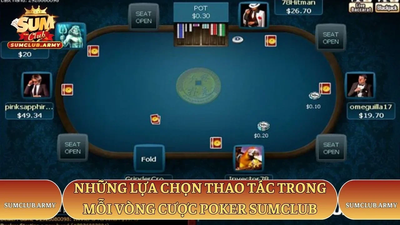 Những lựa chọn thao tác trong mỗi vòng cược poker Sumclub Những lựa chọn thao tác trong mỗi vòng cược poker Sumclub